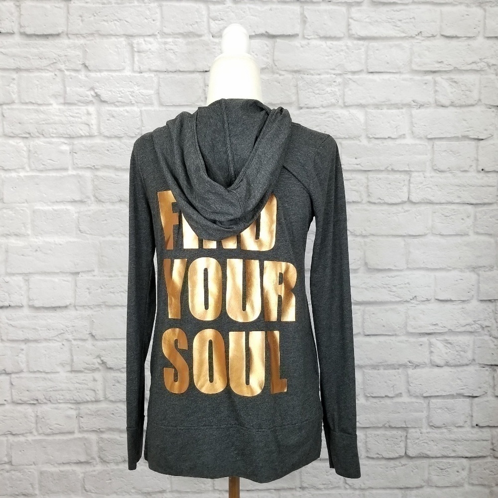 Soulcycle dark gray copper letter cowl neck lightweight hoodie womens size Small - Picture 3 of 9